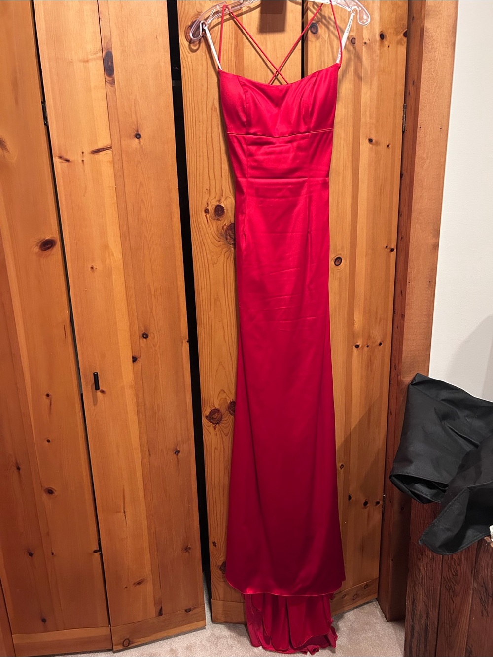 Sherri Hill Red Satin Spaghetti-Strap Prom Gown